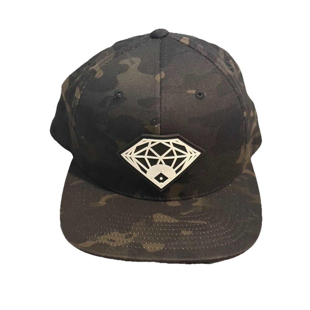 Yupoong Classics Snapback Hat Black Camo Diamond Logo Flat Brim Adjustable